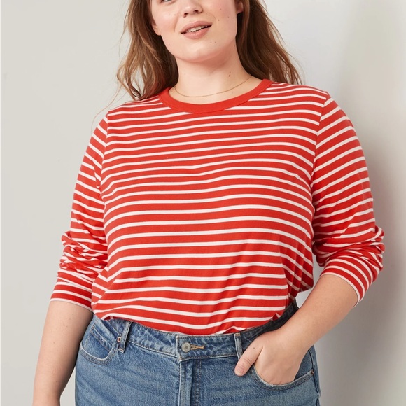 NWT OLD NAVY Long-Sleeve EveryWear Striped T-Shirt Color: RED AND WHITE STRIP - Picture 6 of 6